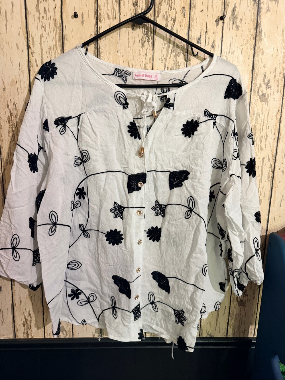 White Button-Front Embroidered Women's Blouse